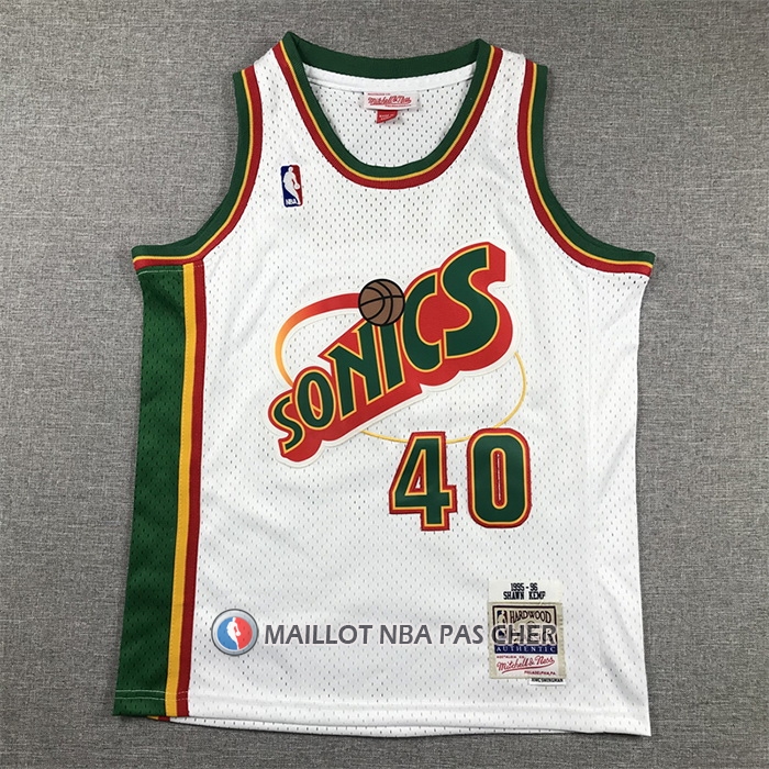 Maillot Enfant Seattle Supersonics Shawn Kemp NO 40 Historic Retro Blanc